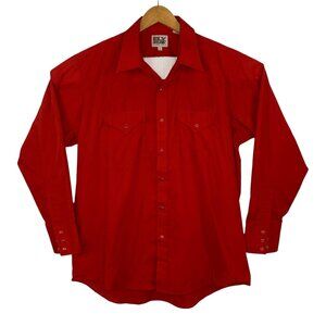 Vtg Ely Cattlemen Pearl Snap Shirt Red Western Cowboy Rodeo Americana Size 17/34